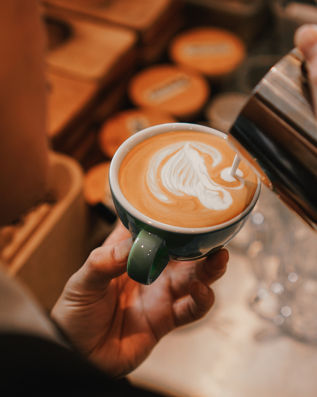 Freshly made coffee latte from a cafe and pastry shop in Jakarta